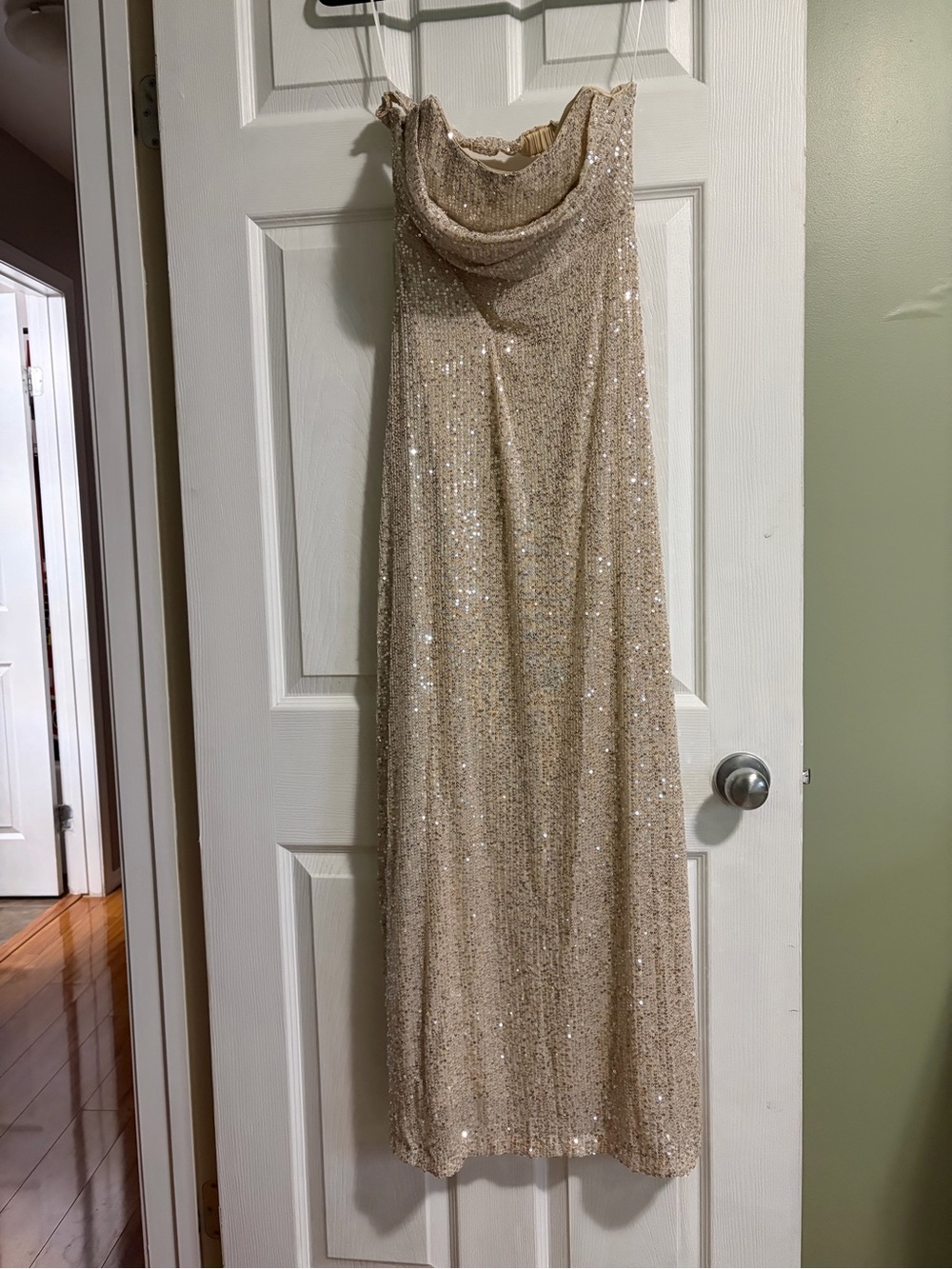 Hello Molly Champagne Sequin Cowl Maxi Skirt